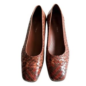 Trotter's Women Flats ASPEN 11 Cognac‎ Tri-color Leather Woven Shoes Ballet